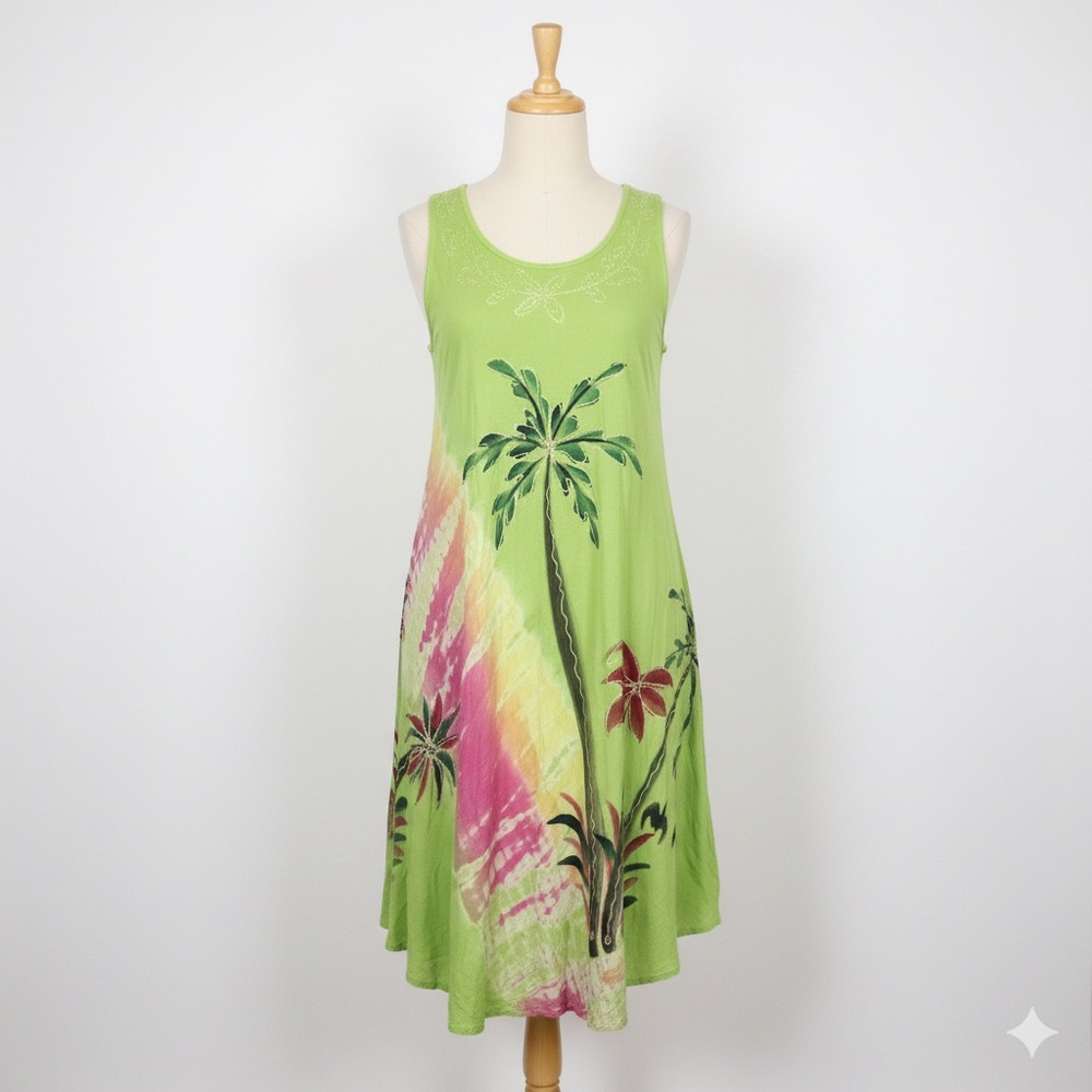 Tropical Flowy Pullover Dress With Embroidered Flowers